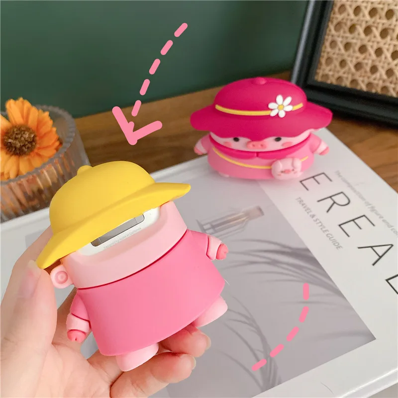 3D Cartoon Korea Pink Pig Change Hat  Earphone Cases For Airpod 1 2 Protect Cover Accessories For Airpods Pro