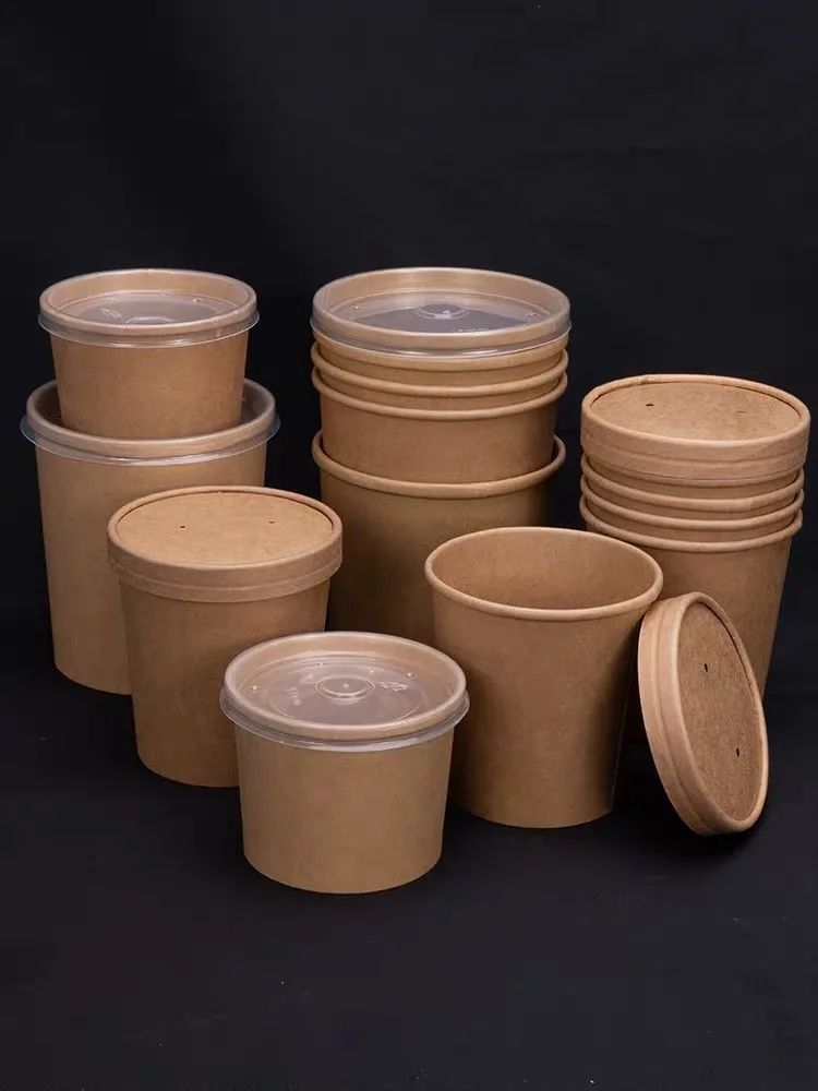 biodegradable kraft paper bag disposable black kraft paper salad bowl fast food take away boxes kraft paper tub