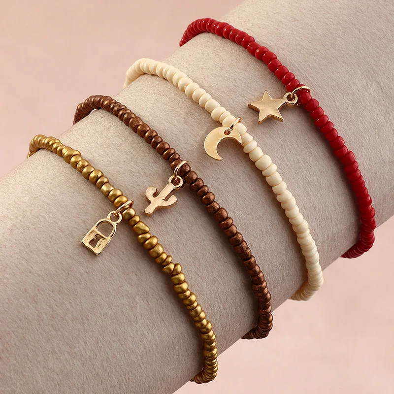  Bohemia Jewelry Colorful Women Anklet Beaded Anklets Lock And Key
