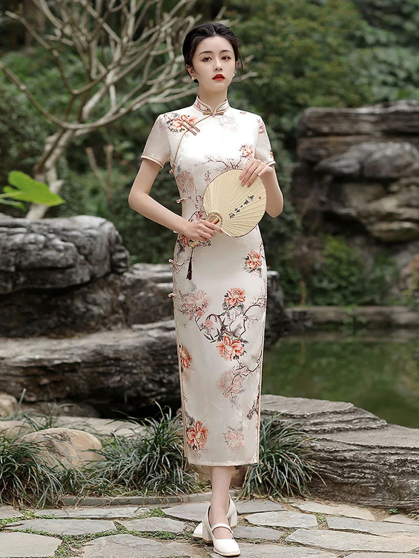 2025 hot sale silk jacquard elegant improvement silk dress qipao women ladies chinese traditional clothing elegant cheongsam