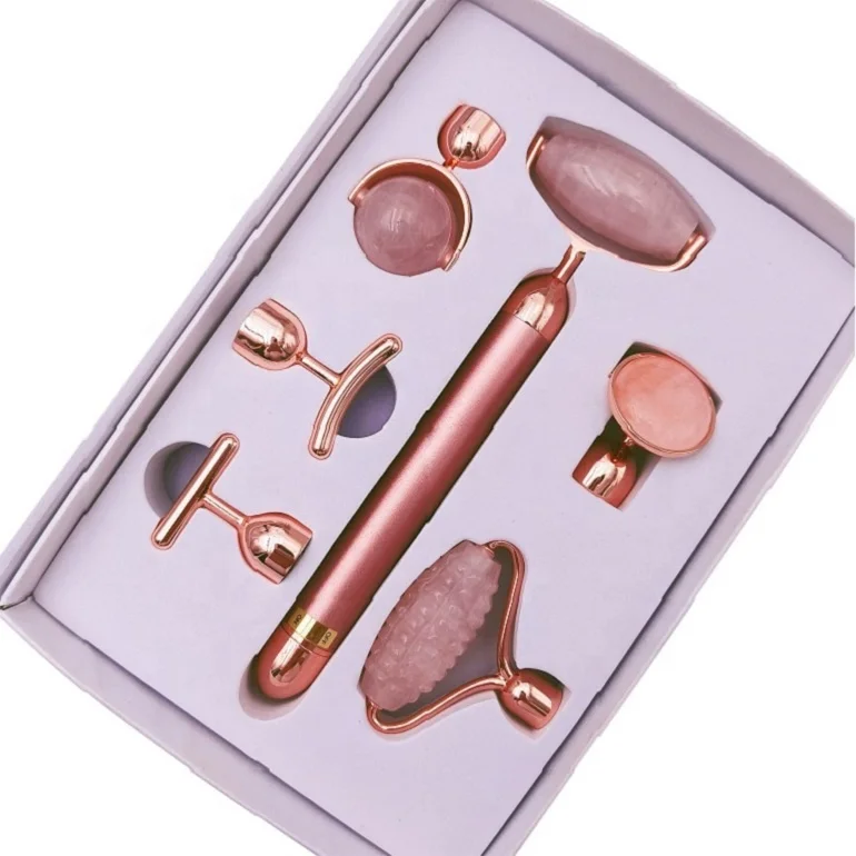 Hot Selling 6 in 1 3d Metal Face Roller Jade 24K Gold Beauty Bar Vibrating Face Roller Massager
