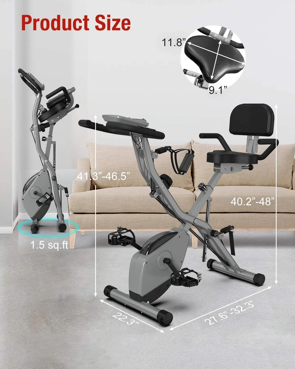 Folding Spin Indoor Mute Cycle Exercise Stationary Bike with Magnetic Resistance,Pulse Monitor and Comfortable Seat