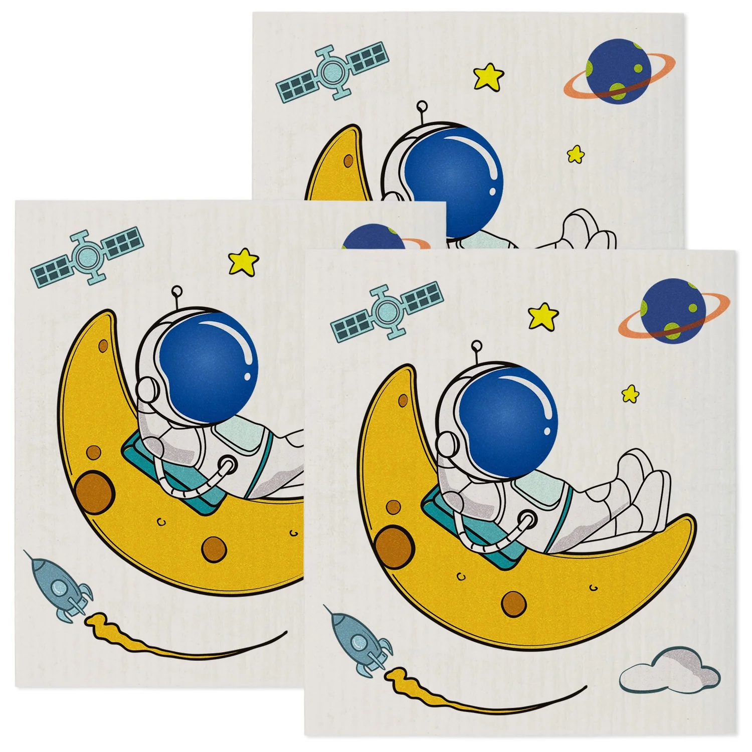 Swedish Dishcloths, Cellulose Sponges, reusable paper towel (3 Pack-Astronaut BR010007)