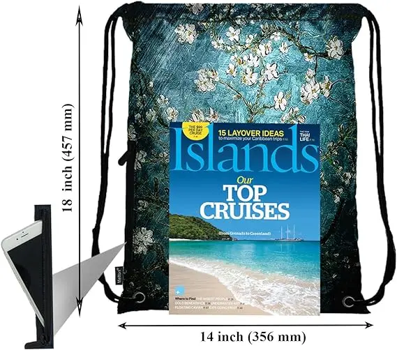 Meffort Inc Lightweight Drawstring Bag Sport Gym Sack Bag Backpack with Side Pocket - Almond Blossom