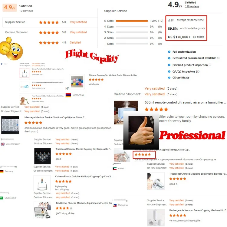 PZ Vacuum Therapy Medical Cupping Devices Suction Ventouse Cupping Machine Hijama Plastic Ce OEM 7 Piece Cupping Set 24pcs