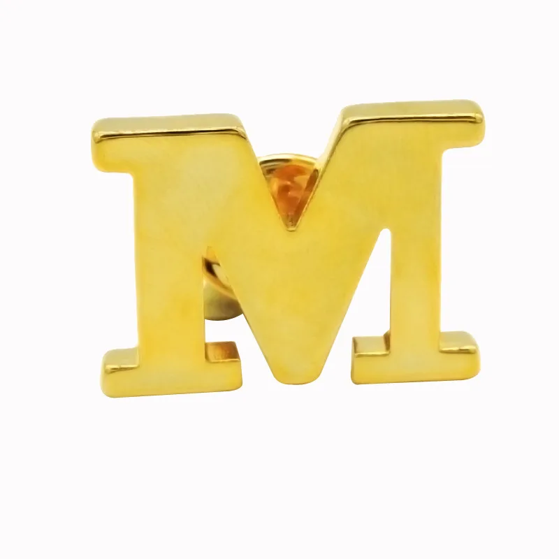 New 26 alphabet letter gold metal plated initial alphabet pin stainless steel enamel alphabet letter charms