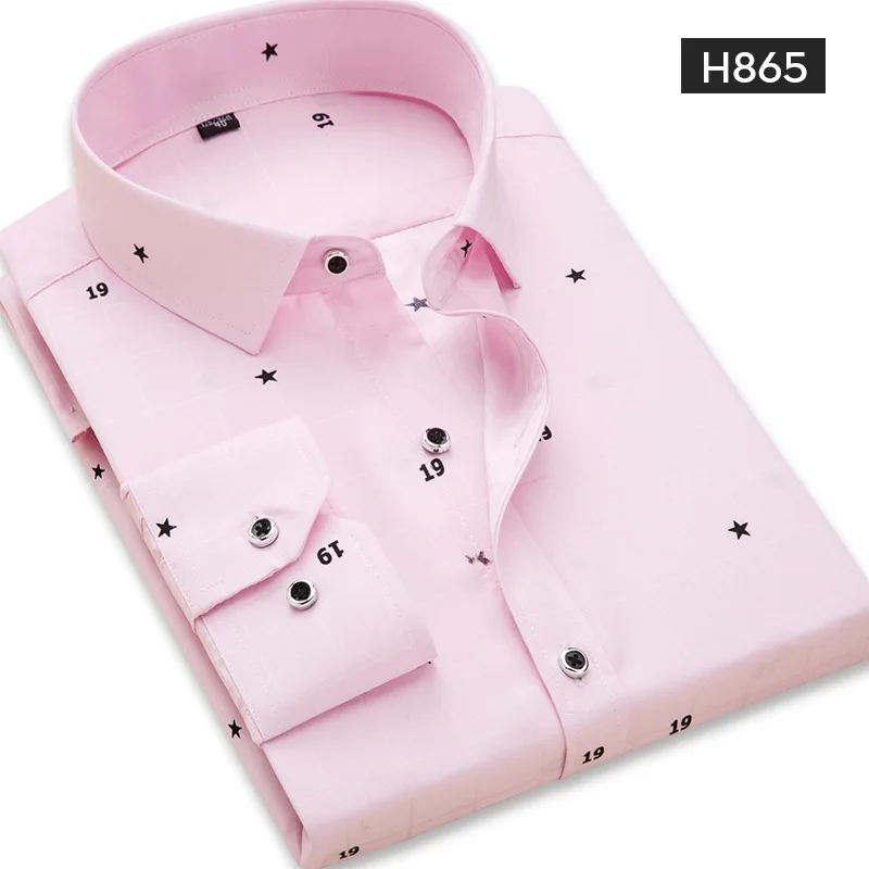 Классические Мужские приталенные модные рубашки с длинным рукавом и принтом для весны и осени