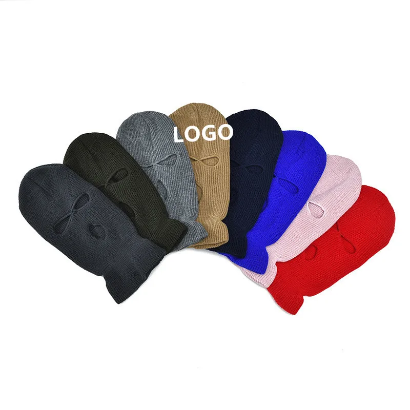 Custom Design Embroidery Logo Balaclava Motorcycle 3 Hole Full Face Knit Ski Mak Beanie Balaclava Hat Ski Mask