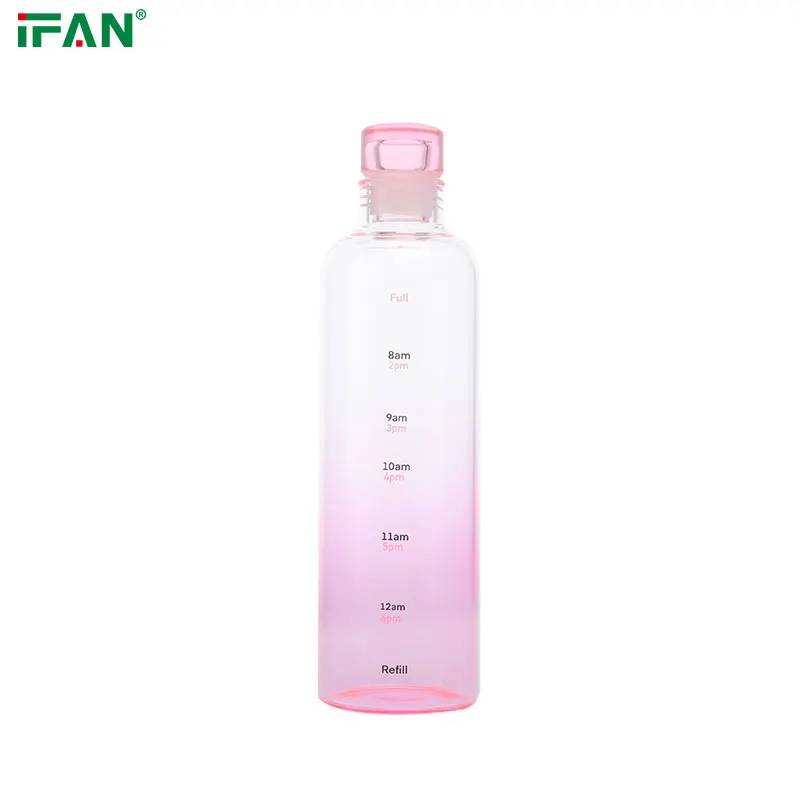 Transparent Pink Orange Black Blue High Borosilicate Bottles Time Scale Glass Water Bottle Drink Bottle