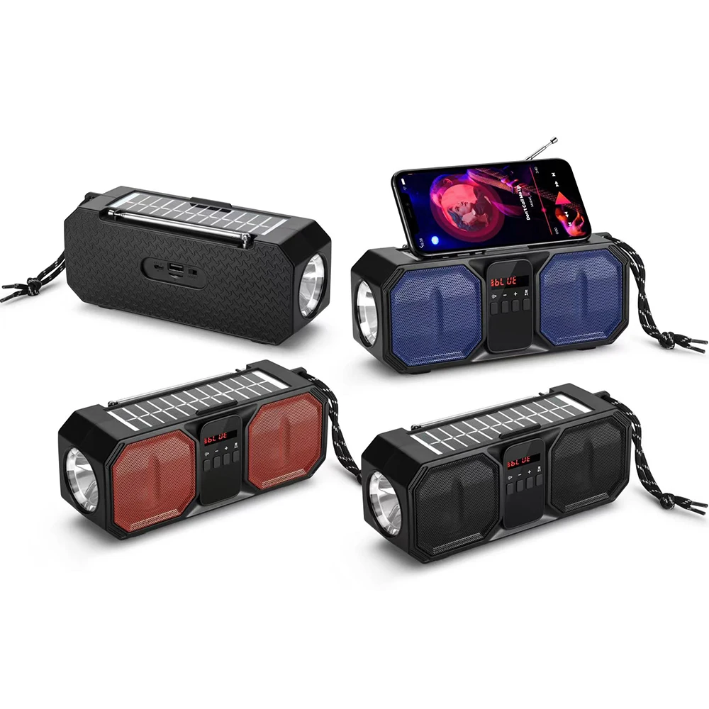 Creative solar powered outdoor speaker stereo with Fm radio,torch light,USB charging,convenient and durable
