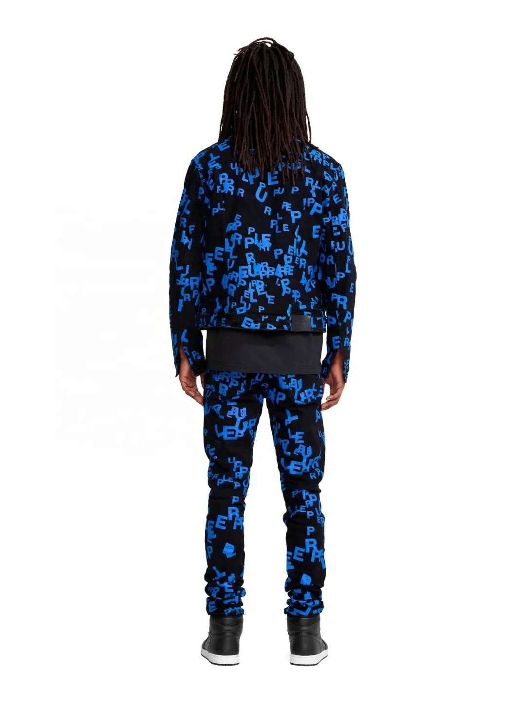 KY Fashion Front Pocket Jacket Digital Printed Fabrics Jeans Skinny Custom Buttons Jeans Jacket Set