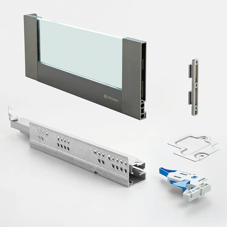 Home Kitchen Cabinet Full Extension Adjustable Soft Close Slim Double Wall Drawer Guide Slide Box with Glass