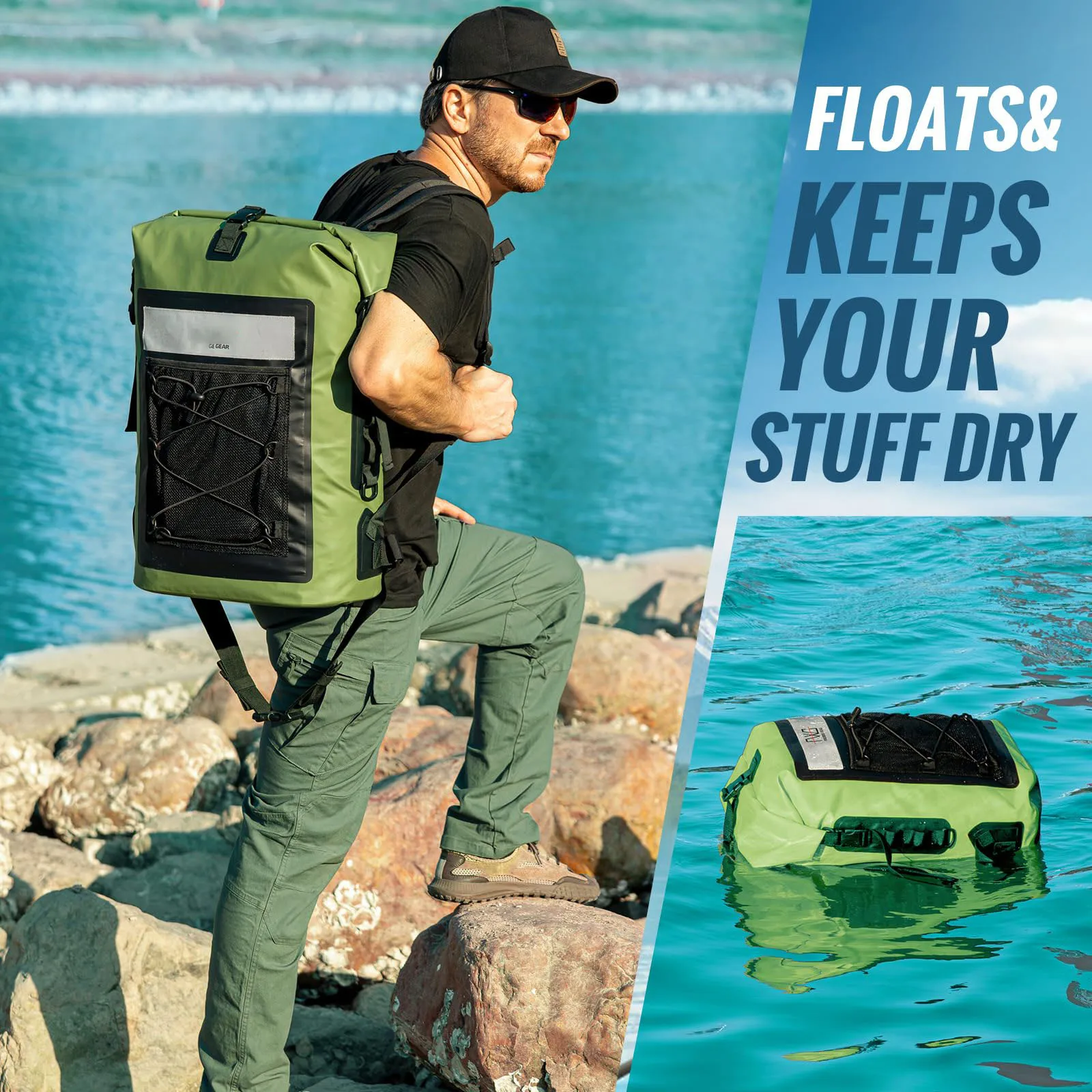 Dry Bag Backpack, 40L Floating Waterproof Backpack Roll-Top Closure for Kayaking, Boating, Hiking, Camping