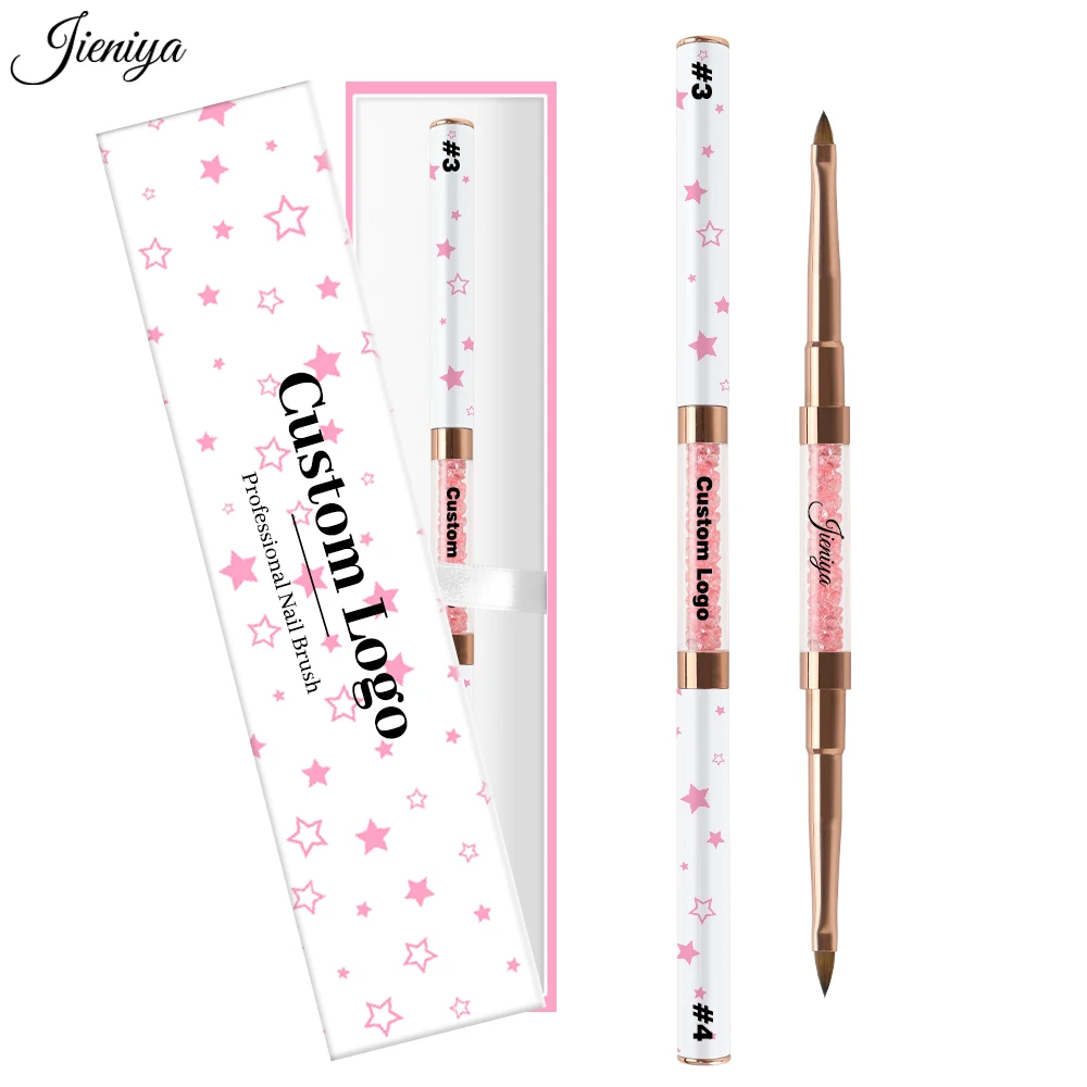 Custom Logo 7 models Pink Rhinestones Handle multiple sizes Pure sable 100% Kolinsky double head 3D Sculpture Brush Nail brush