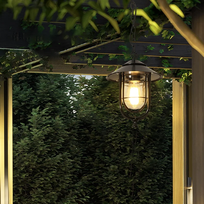 Outdoor retro Rustic Metal loft Vintage industrial Iron glass Antique waterproof LED Outdoor Chandelier  Pendant lamp