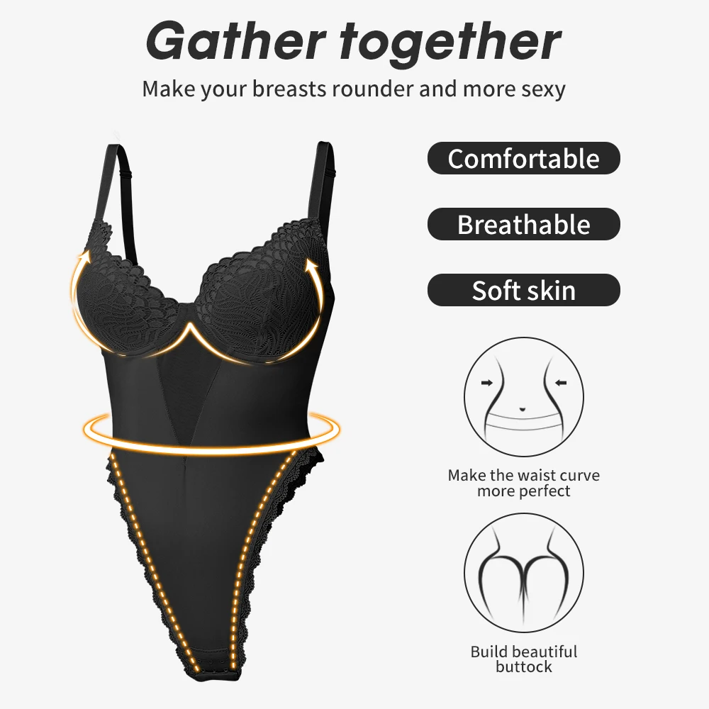 Backless Body Shaper Bra Bodysuits Seamless Shapewear for Women Plus Size Built in Bra Body Shaper with Open Crotch Underwear