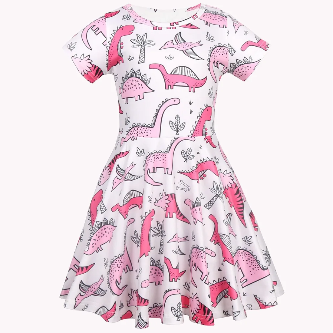 LQSZ 2022 Girls cartoon  princess dress cute dinosaur summer baby silk clothes for kids