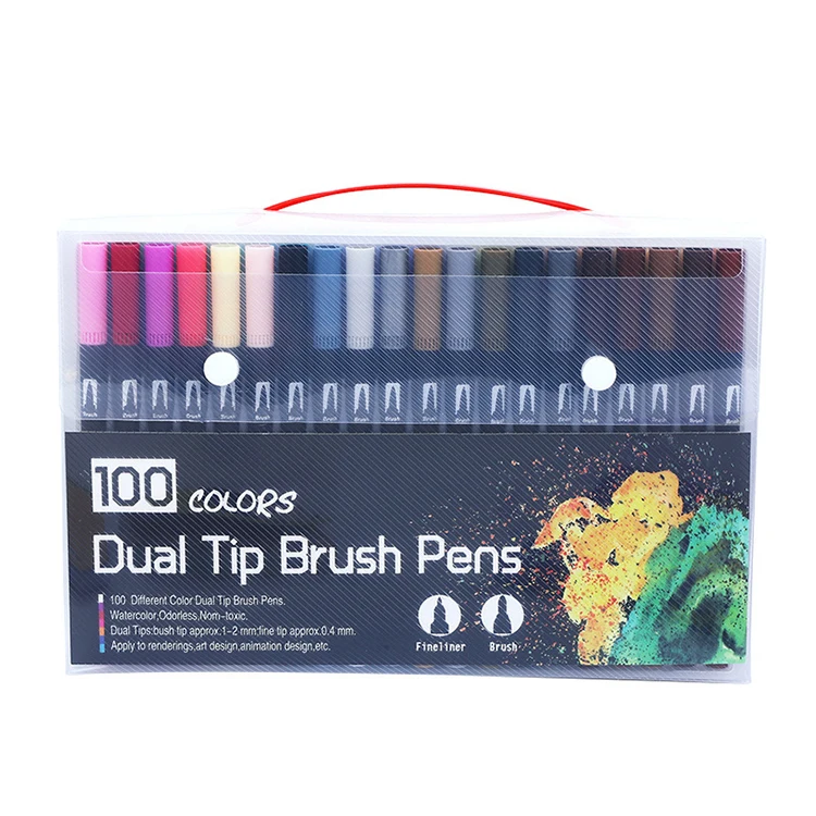 Customized permanent 12/24/36/60/72/100/120 color black rod double head mark watercolor pen for child