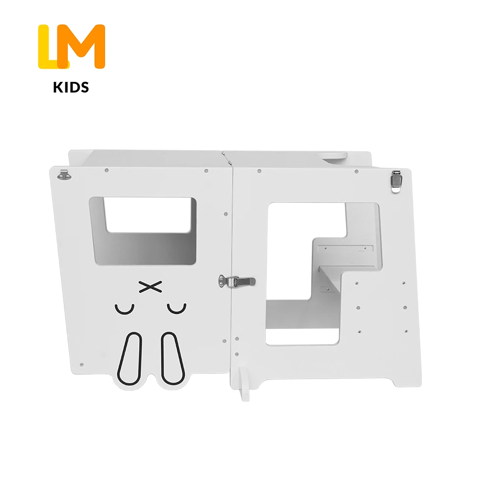 Montessori plywood and birch cartoon animal 2 in 1 kitchen helper step stool wooden folding children learning tower