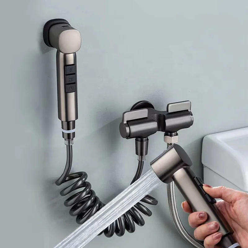 Factory sales bathroom bidet toilet sprayer shattaf shower black hand sprayer Bathroom accessories spray gun with two outlet