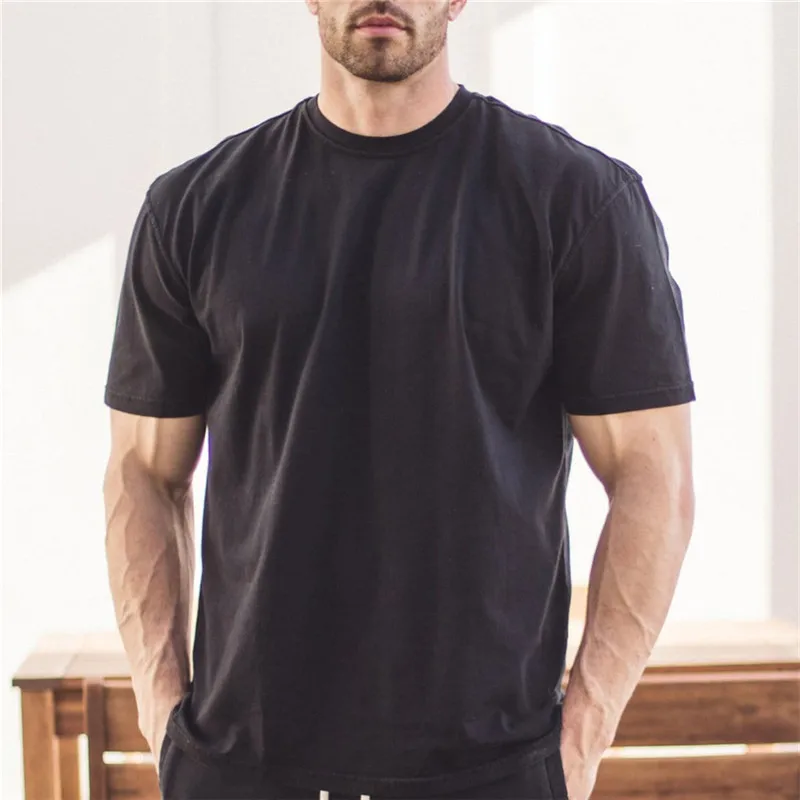Wholesale New Men Gym Workout Fitness Cotton Short Sleeve T-shirt Hip Hop Fitness Summer Oversized Bodybuilding Tops Sports Tees