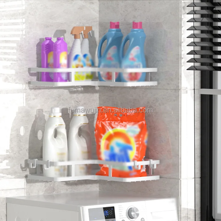 Multi-use corner storage rack for living room bathroom durable metal adhesive bathroom corner rack