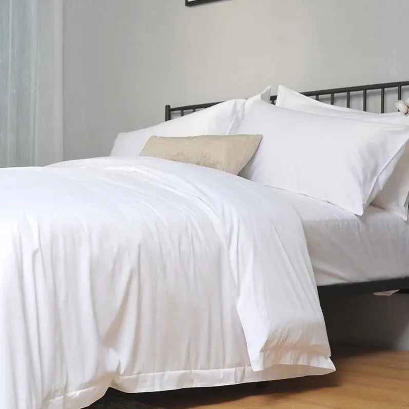 high quality Lovely style 100% Cotton White Satin Plain embroidery bed sheet