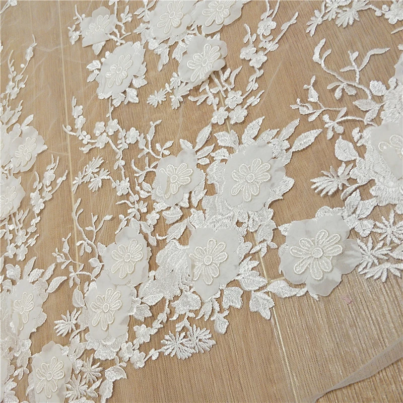 3D flower European and American new mesh embroidery handmade DIY material bridal wedding dress veil fabric