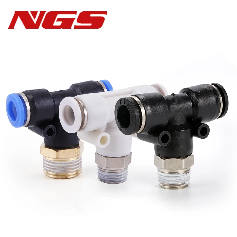 PB Pneumatic Piping Male Thread Tee Shaped Three-way Quick Connector Adapter PB4 6 8 10 12 14 16-M5/01/02/03/04/06