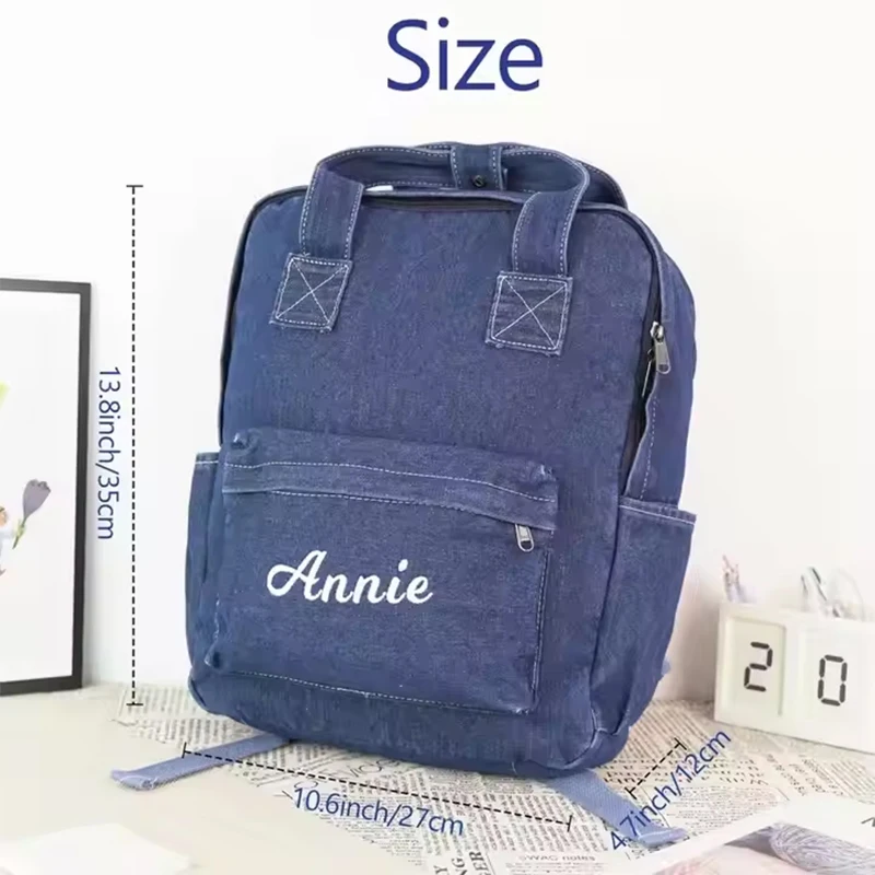 Personalized Embroider Backpack Soft School Backpack Fashion Student Denim Casual Backpack