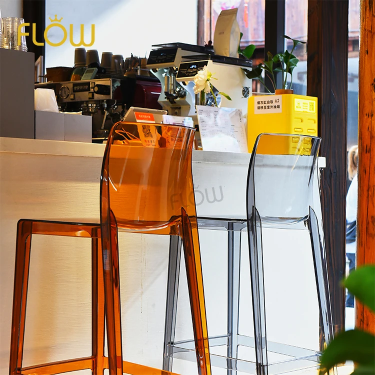 luxury Nordic New design clear transparent modern PC resin kitchen dining chair acrylic plastic high bar stool chairs for room