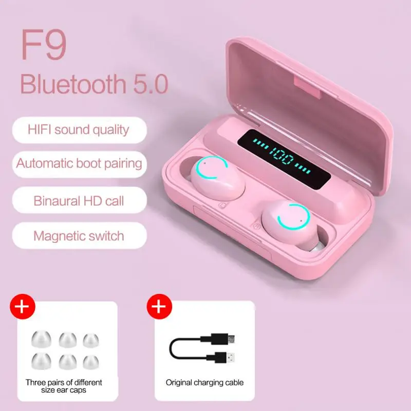 F9 наушники-вкладыши tws true wireless stereo Наушники bluetooth v5.0 наушники со светодиодным дисплеем 2000 мАч батарея микрофон