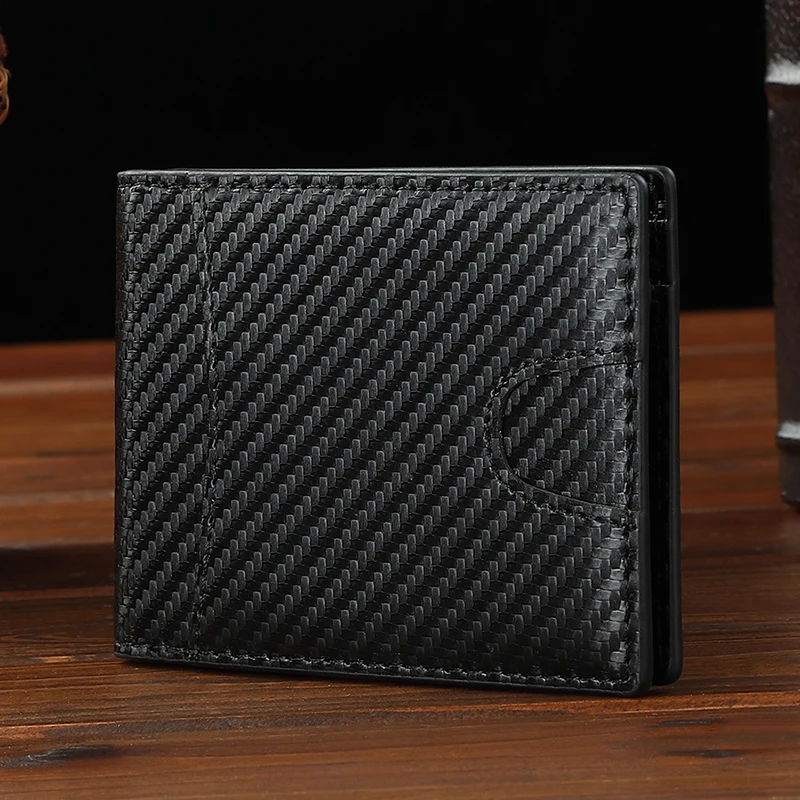 Slim Bifold Front Pocket Minimalist Card Holder RFID Blocking Carbon Fiber Faux Leather Wallet With Money Clip