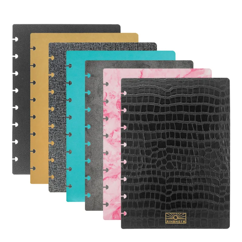 Custom Logo Disc Binding a5 sublimation  notebook cover  pre-punched holes made of THIN PU for RINGNOTE
