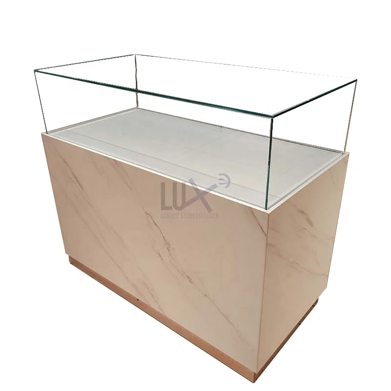 LUX White Marble Deluxe Tempered Display Glass Cabinets Showcase Store Furniture