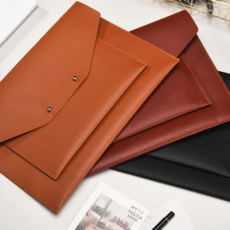 Office Document File Storage Bag Thin PU Leather A4 A5 A6 Envelope Files Pocket Phone Laptop Zipper Sleeve Cover