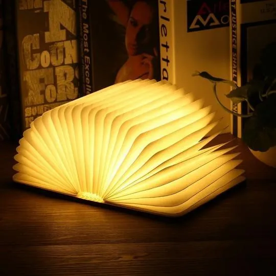 3D Folding Night Light Wooden Book for Bedroom Desk Rechargeable LED Table Lamp for Kids Adults 3 Dimmable Book Lamp