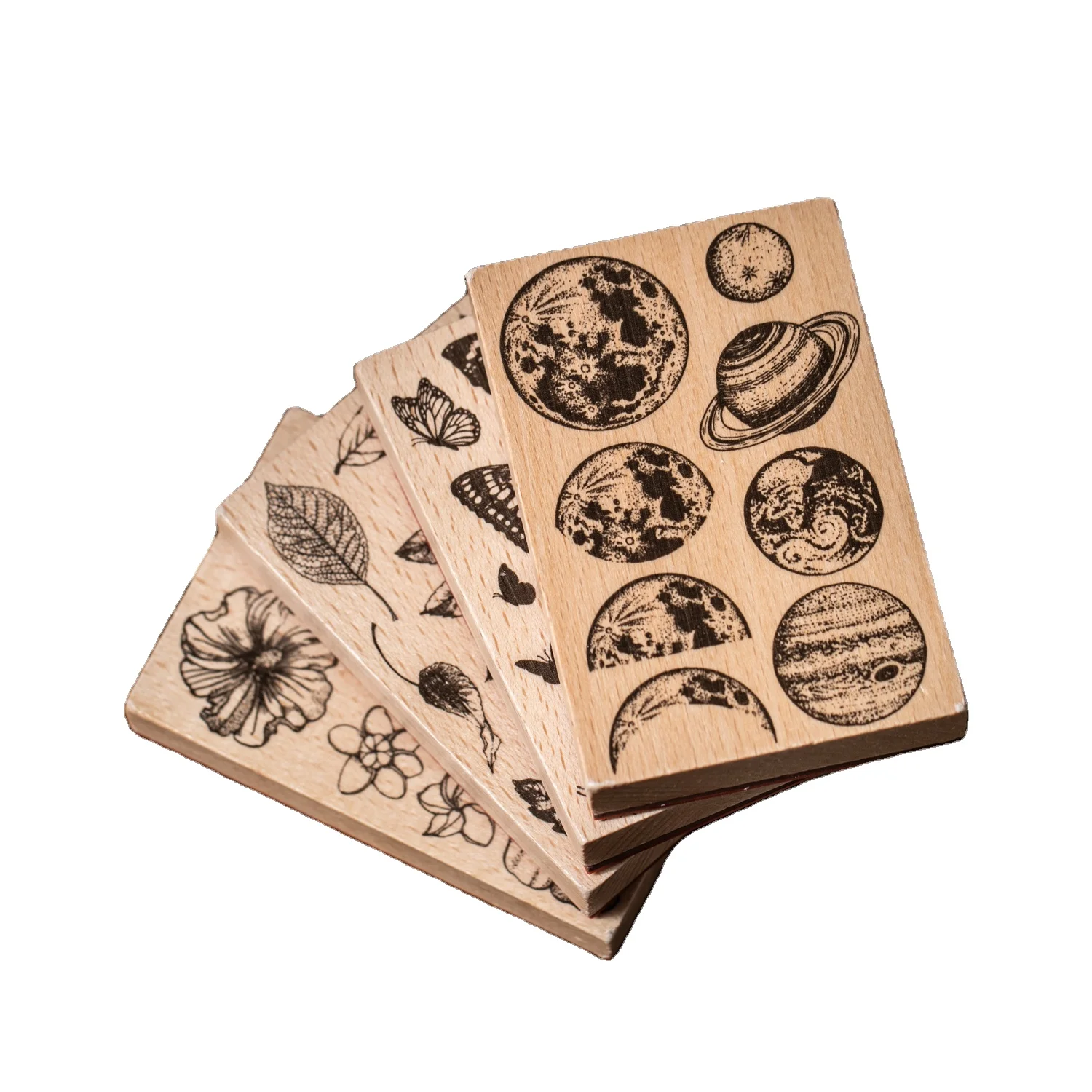 Flower Series Wooden Seal Stamp Set Creative DIY Prints for Stationery & Pocket Decoration Unique Wood Seal into Prints