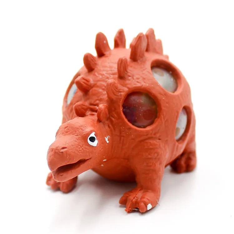 Huayi Fidget Stress Toy Dinosaur Egg Squeeze TPR Dinosaur With Squishy Mesh Balls 3 Mixed Bead Dinosaur Toy