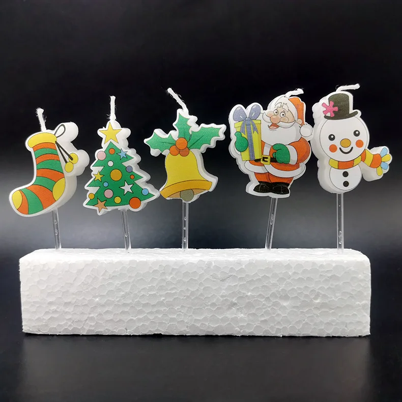 Christmas atmosphere Cake decoration candles Children creative Snowman Christmas tree Santa Claus birthday candles