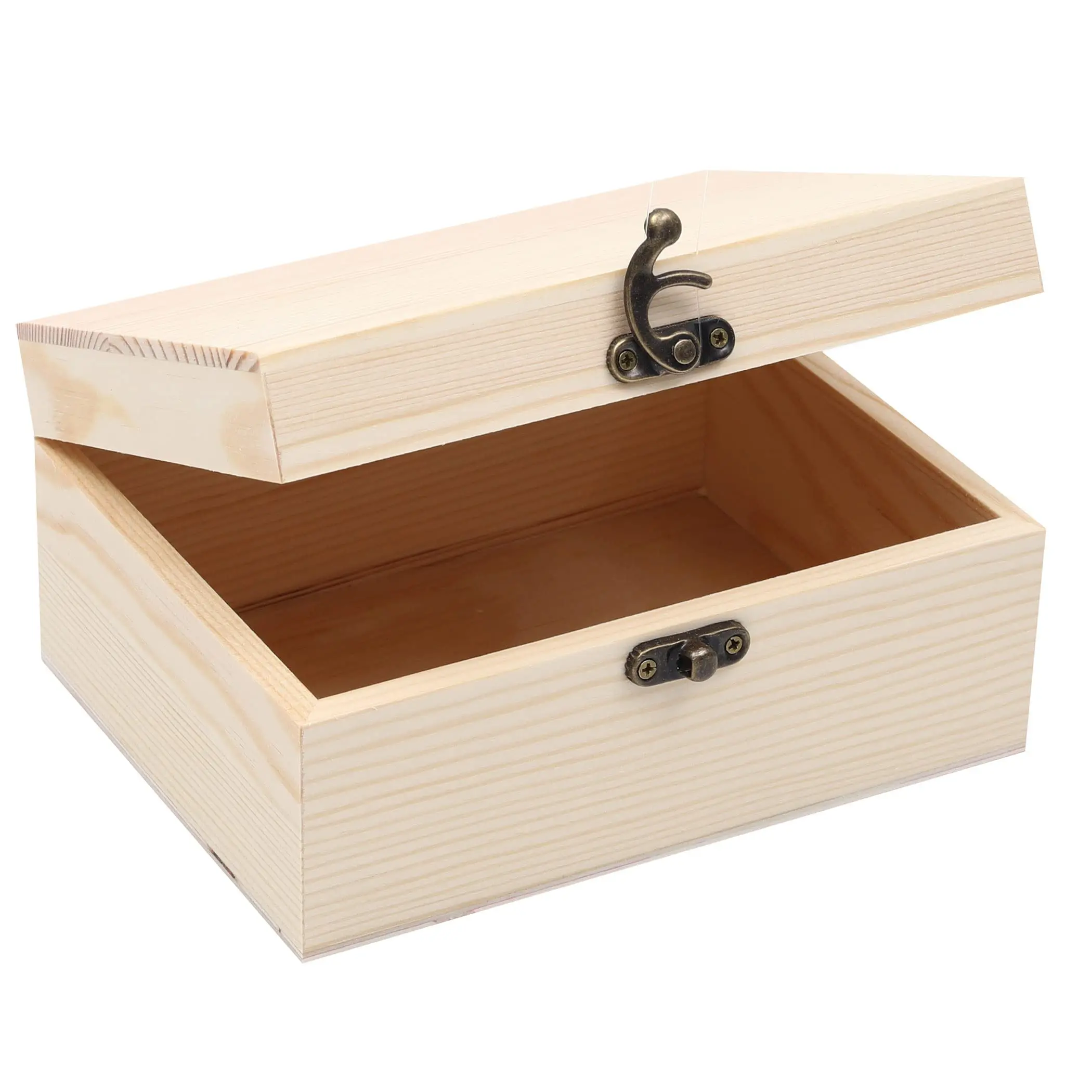1-Pack Unfinished Unpainted Wooden Box with Hinged Lid for Crafts DIY Storage Jewelry Plain Pine Box