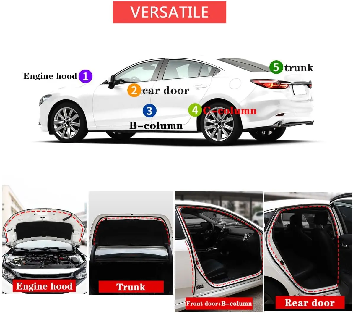 5M B-shaped Rubber Sealing Strip With Cushion Gum Adhesive Car Door Sound Insulation Seal trim Rubber Strip