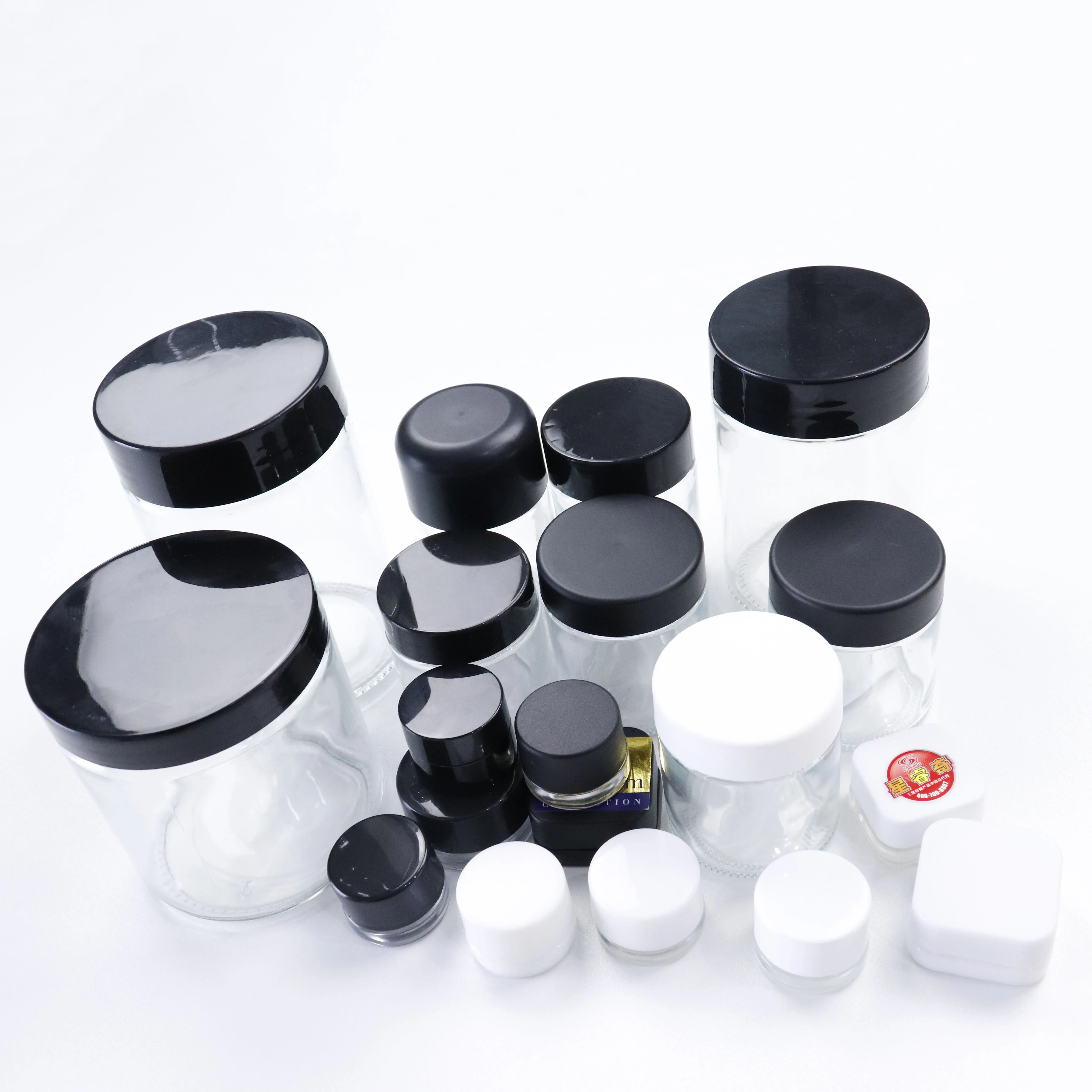 Custom Thick Bottom Low Profile 3ml 7ml 9ml Glass Concentrate Jars 3ml 5ml small container for CBD wax oil medical oils