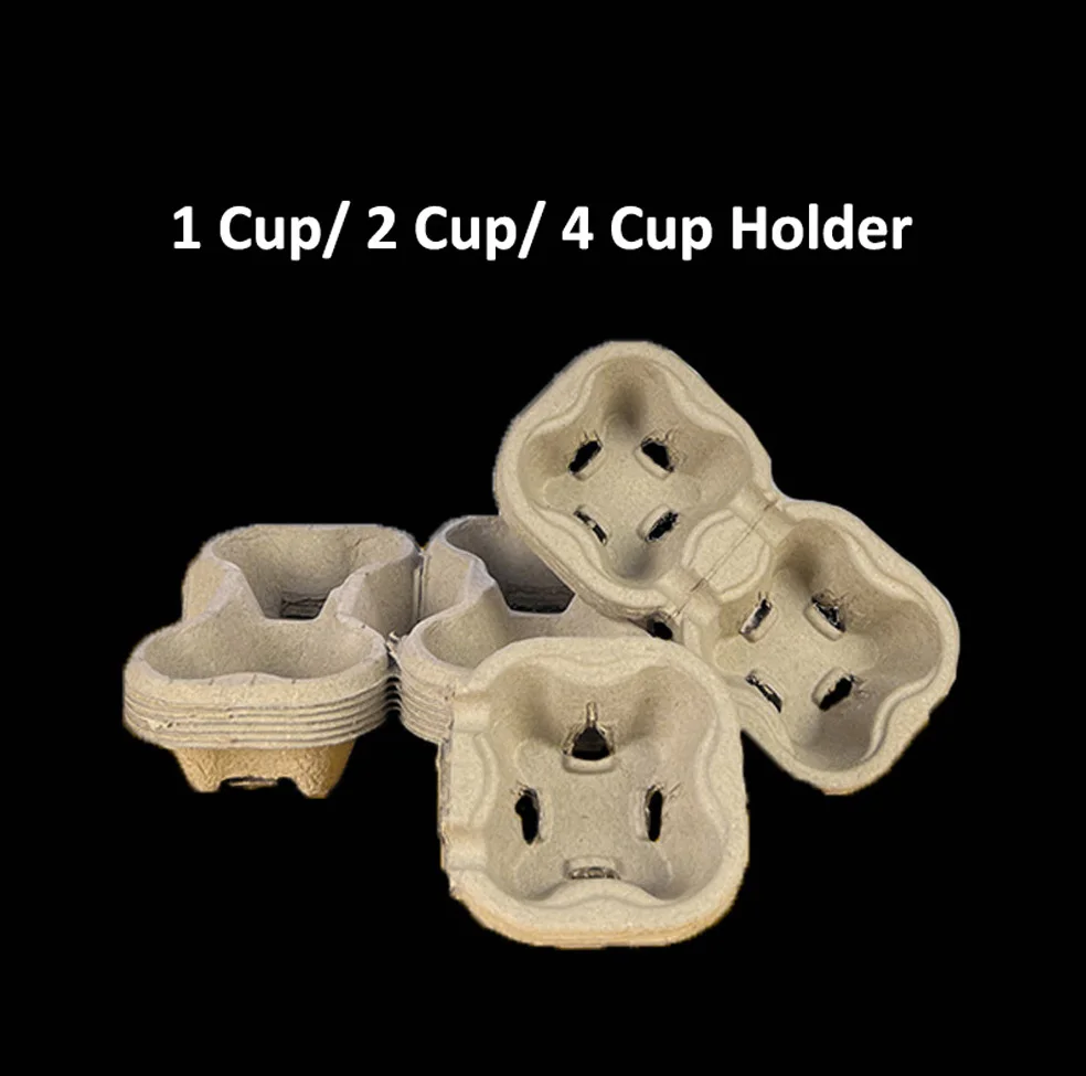 Paper Pulp Tray Foldable Kraft Corrugated Cardboard Retractable 4 Cup Disposable Sleeve Coffee Cup Holder Foldable Cup Carrier