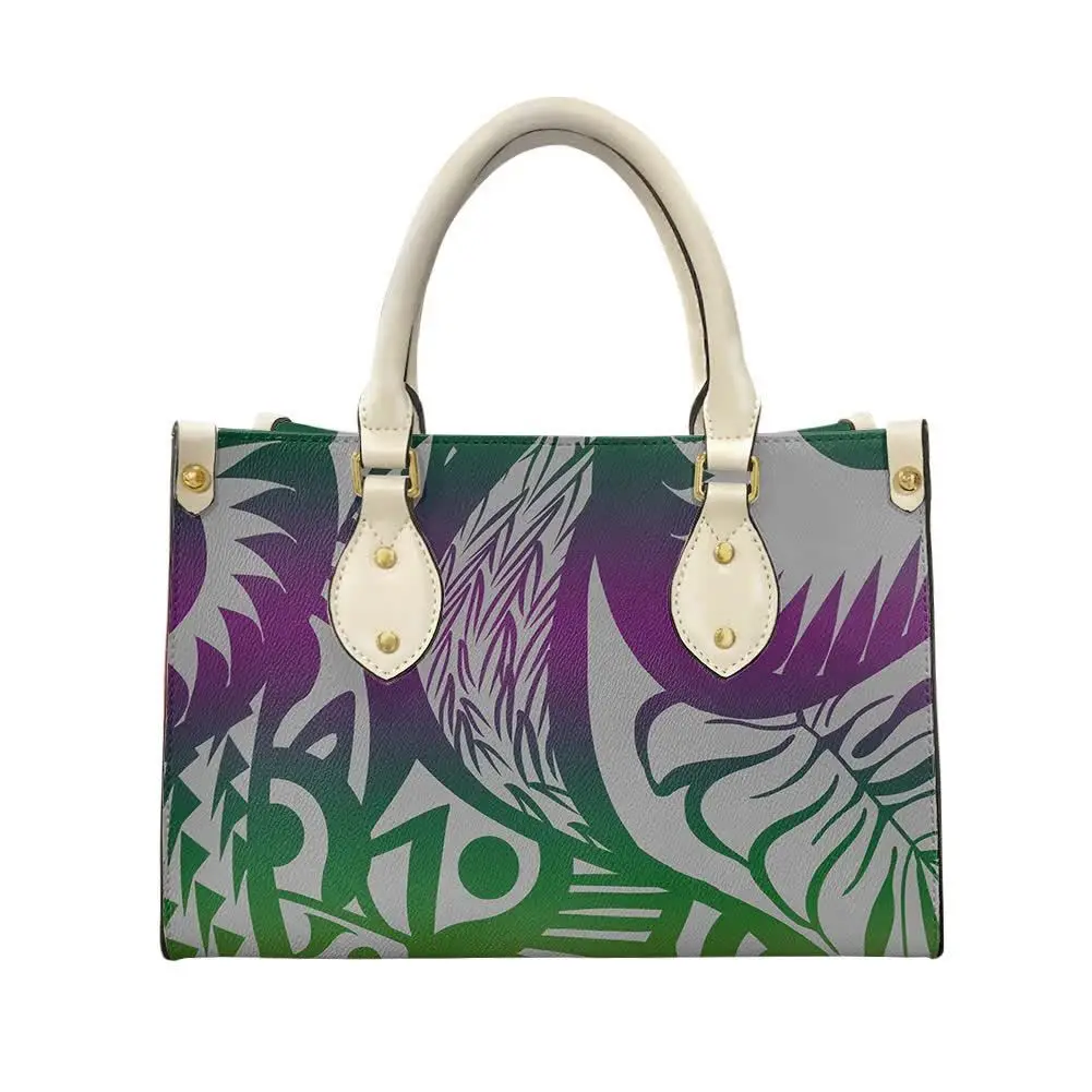 Women Large Handbag Purse Leather Satchel Gradient Colors Maori Polynesian Tribal Tattoo Pattern Luxury Designers Handbags Bags