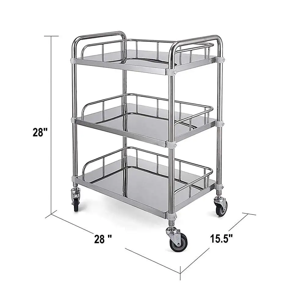 Hospital clinic double layer instrument tray stainless operating steel mayo trolley with drawer