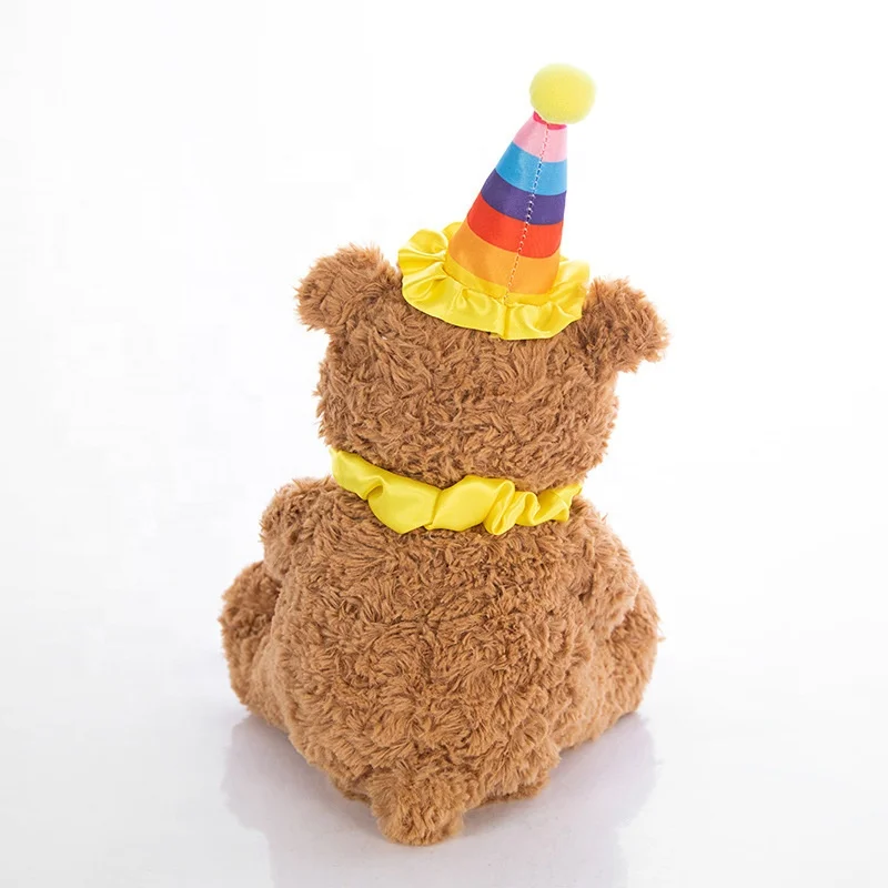 New electric rechargeable interactive musical led light up cupcake shaking sing happy birthday teddy bear plush toy