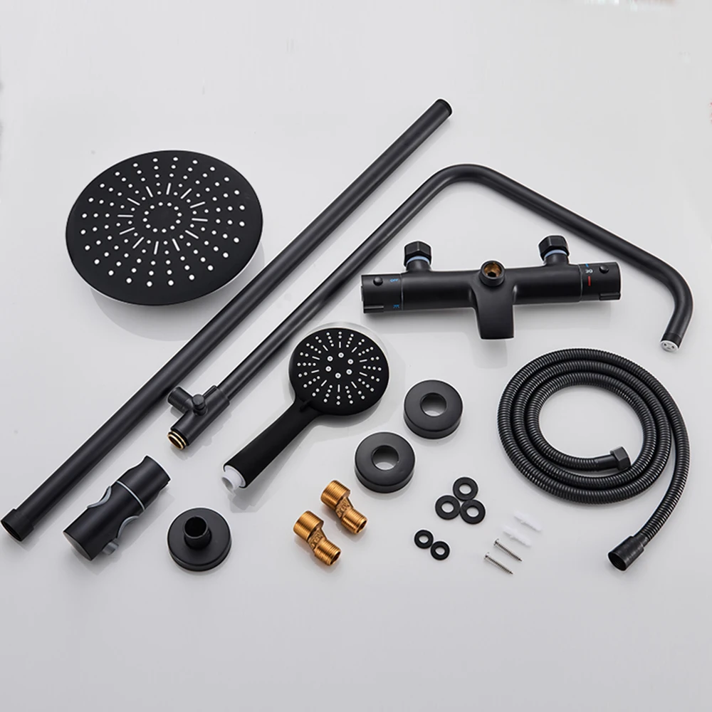 Rozin Black Thermostatic Shower Faucet Bathtub Thermostatic Control Shower System Kit Hot Cold Temperature Faucets Shower