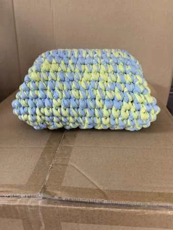 hand made woven knit  Bags For Ladies Cotton Plaid Fabric Crochet Cutch Bag Folded Shopping Bag Rhombus Shape Hand Woven Handbag