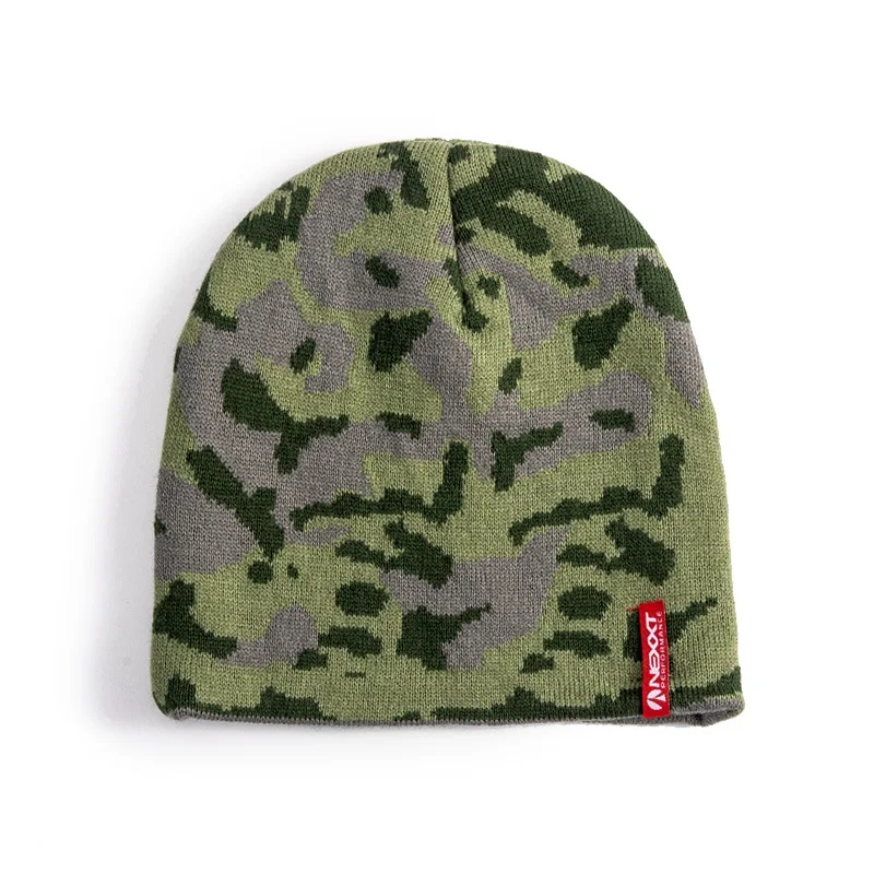 Custom Outdoor All Over Print Jacquard Camouflage Winter Bonnet Knit Cap Sports Cuffless Beanie Hat